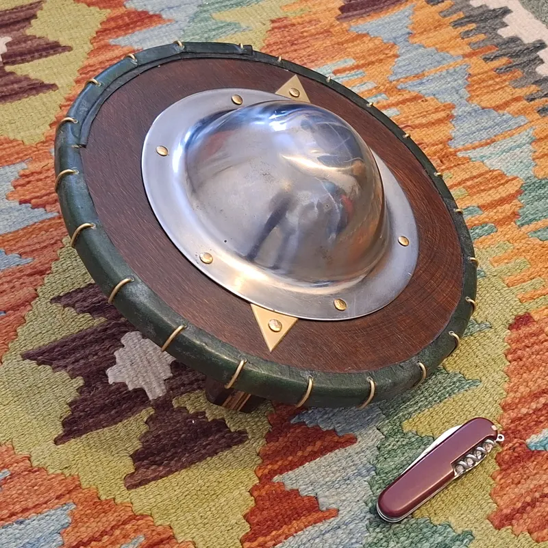The round buckler from the side, showing the height of the boss
